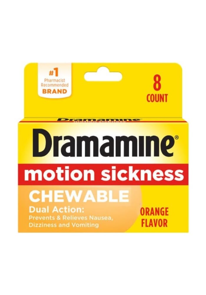 Dramamine Chewable Motion Sickness Relief Tablets - Orange Flavor, 8 Count, 3 Pack - Image 2